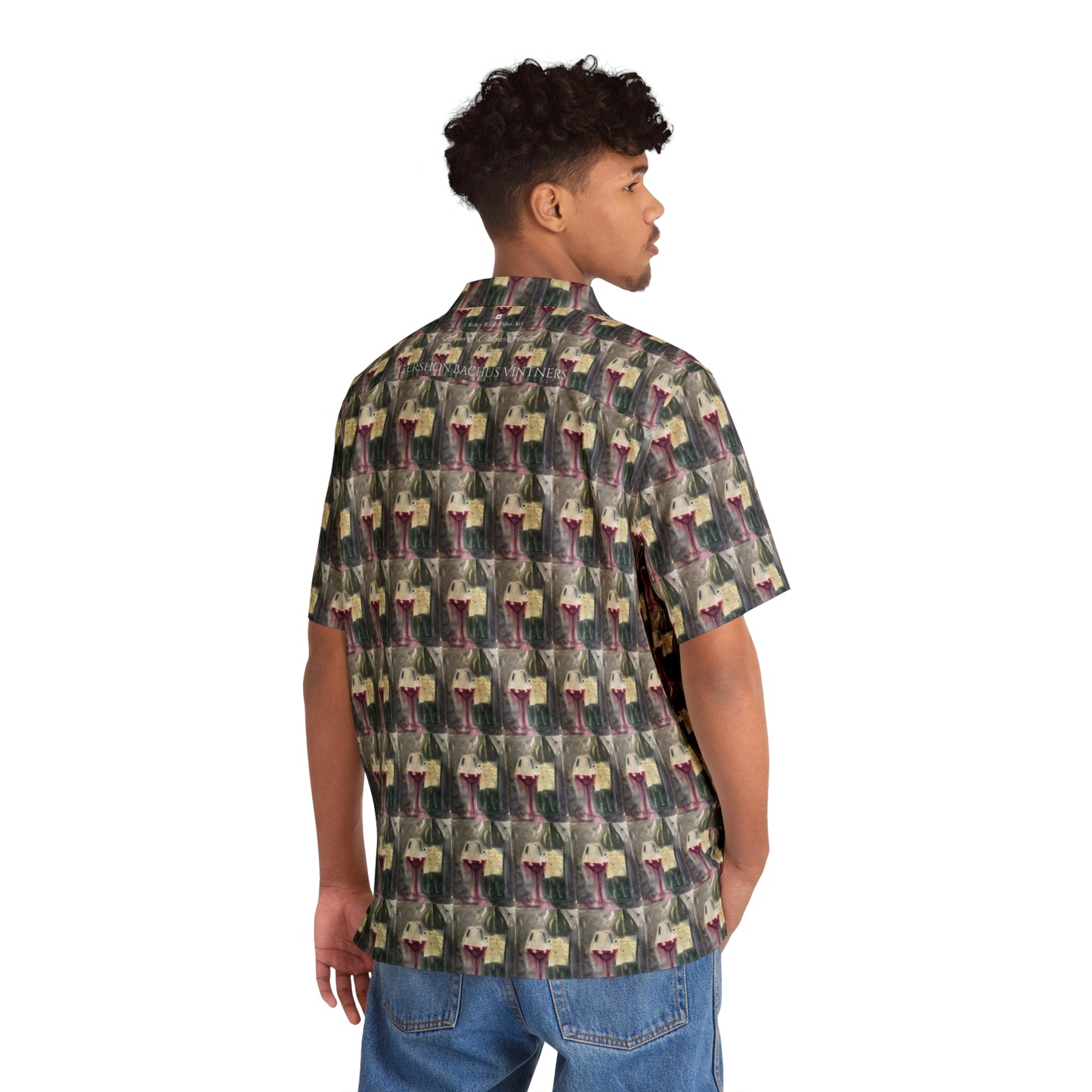 Gershon Bachus Vintners Wine & Clique Glass Pattern-Men's Hawaiian Shirt — Elegant Wine Lover Souvenir Gift-