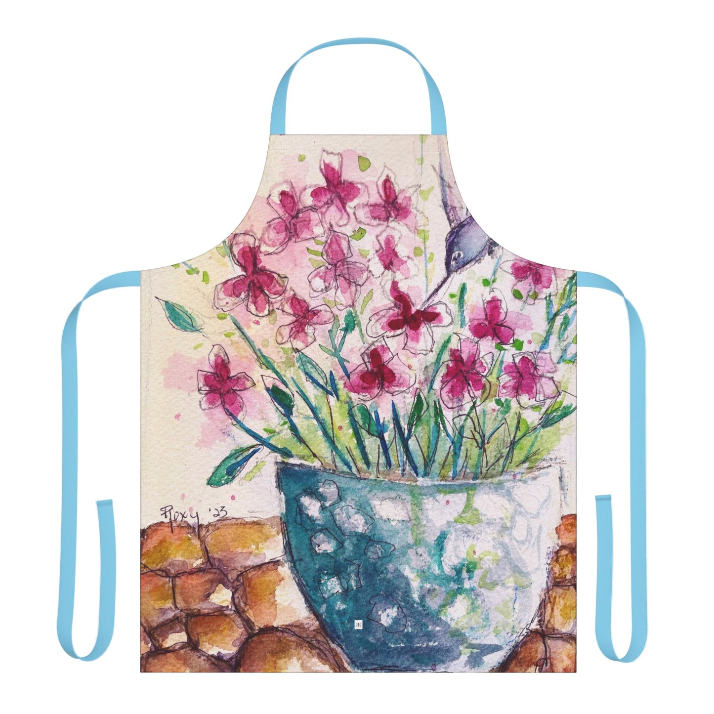 Whimsical Hummingbird in Salvia Blossoms Art Apron — "Choose Your Straps"