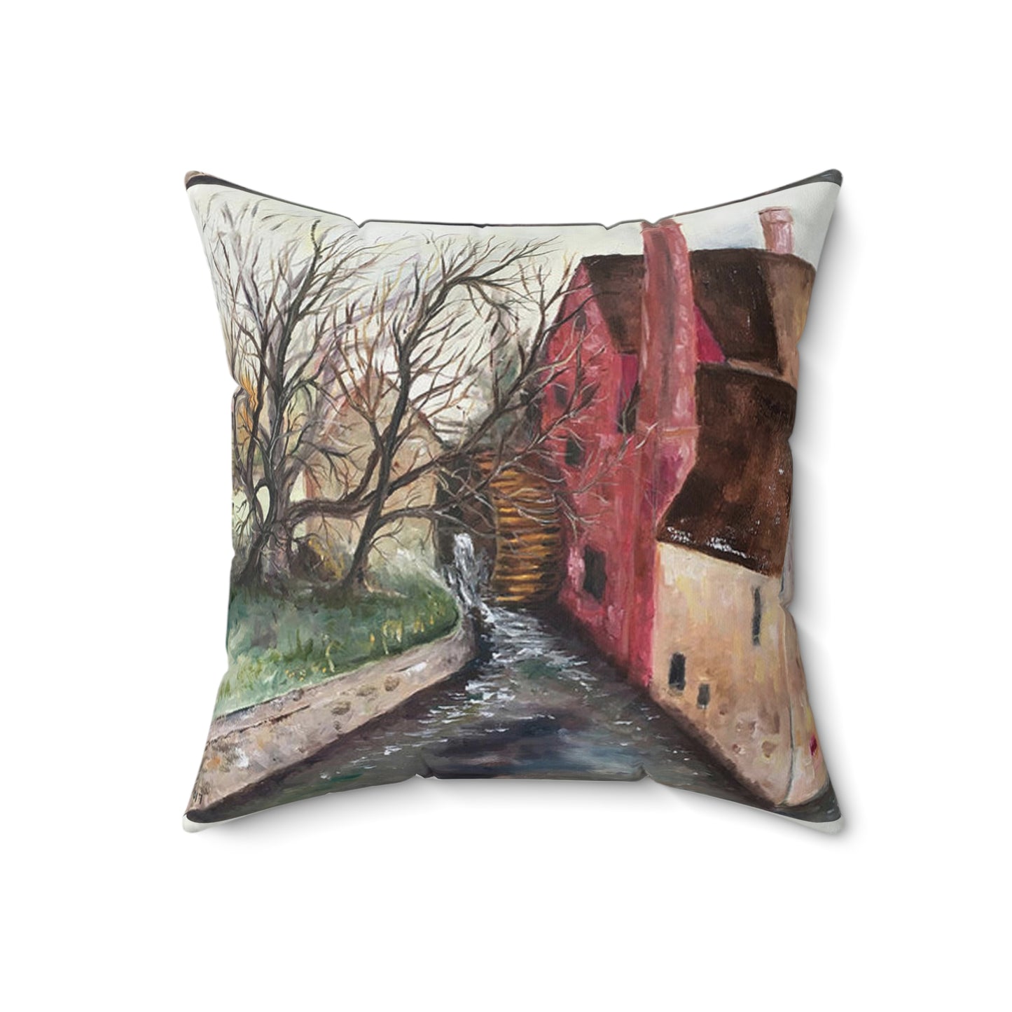 Waterwheel The Old Mill Cotswolds Indoor Spun Polyester Square Pillow
