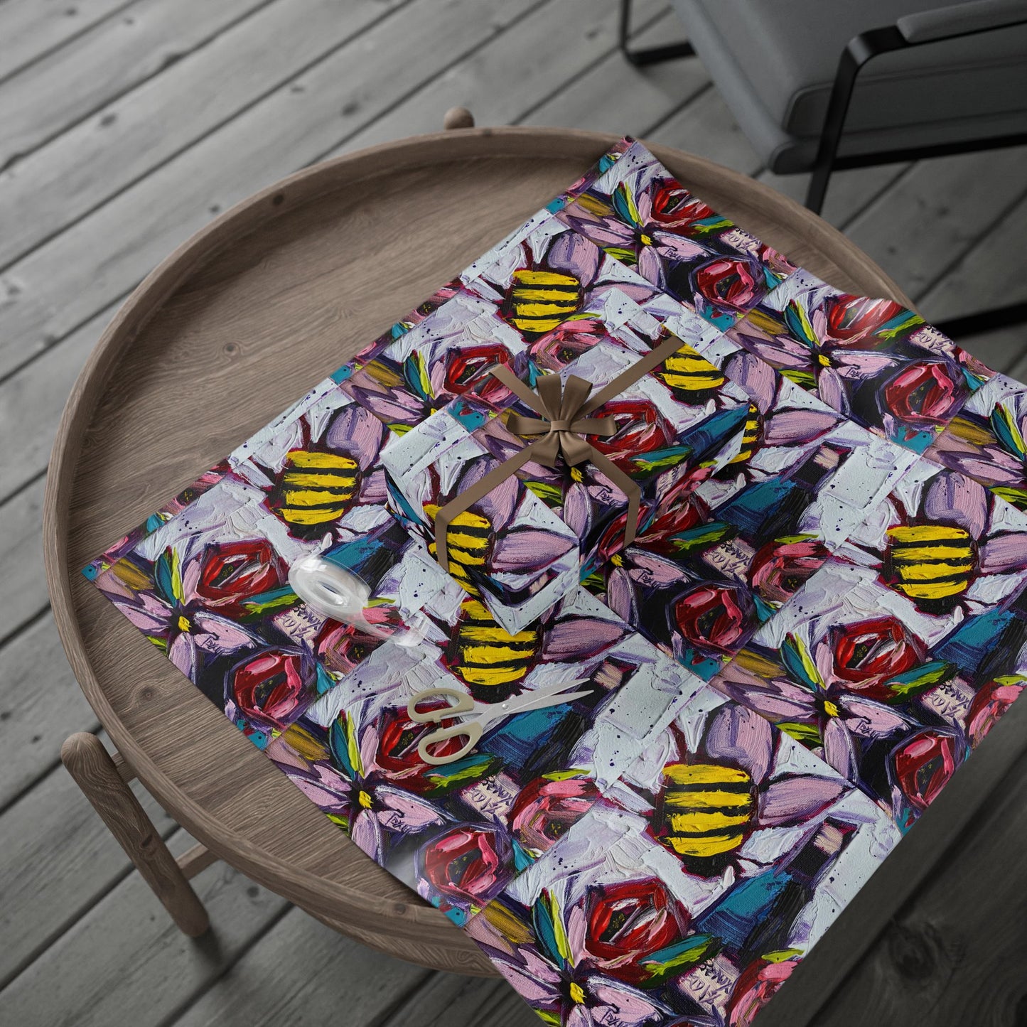 Bee Happy Wine Bee and Roses (3 Sizes) Wrapping Papers