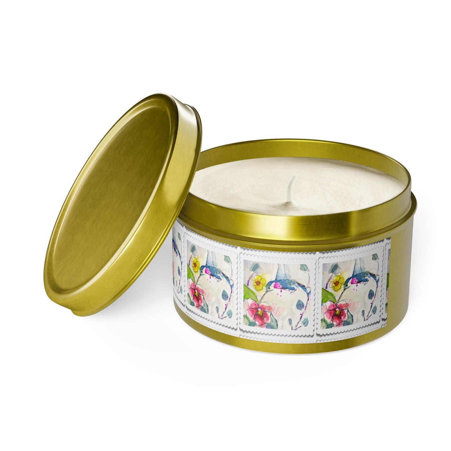 Loose Floral Hummingbird Tin Candle