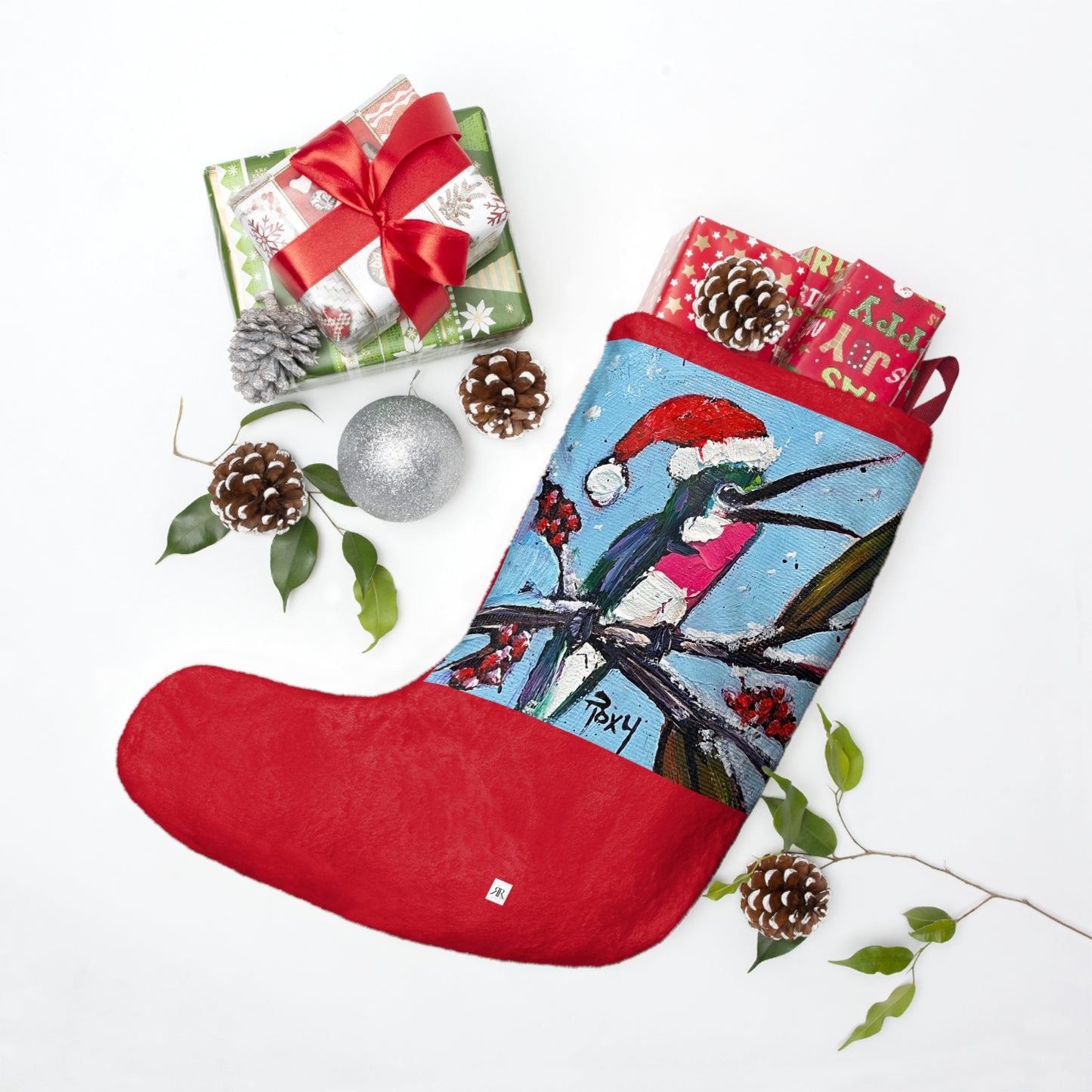 Holiday Hummingbird Small Print Christmas Stocking