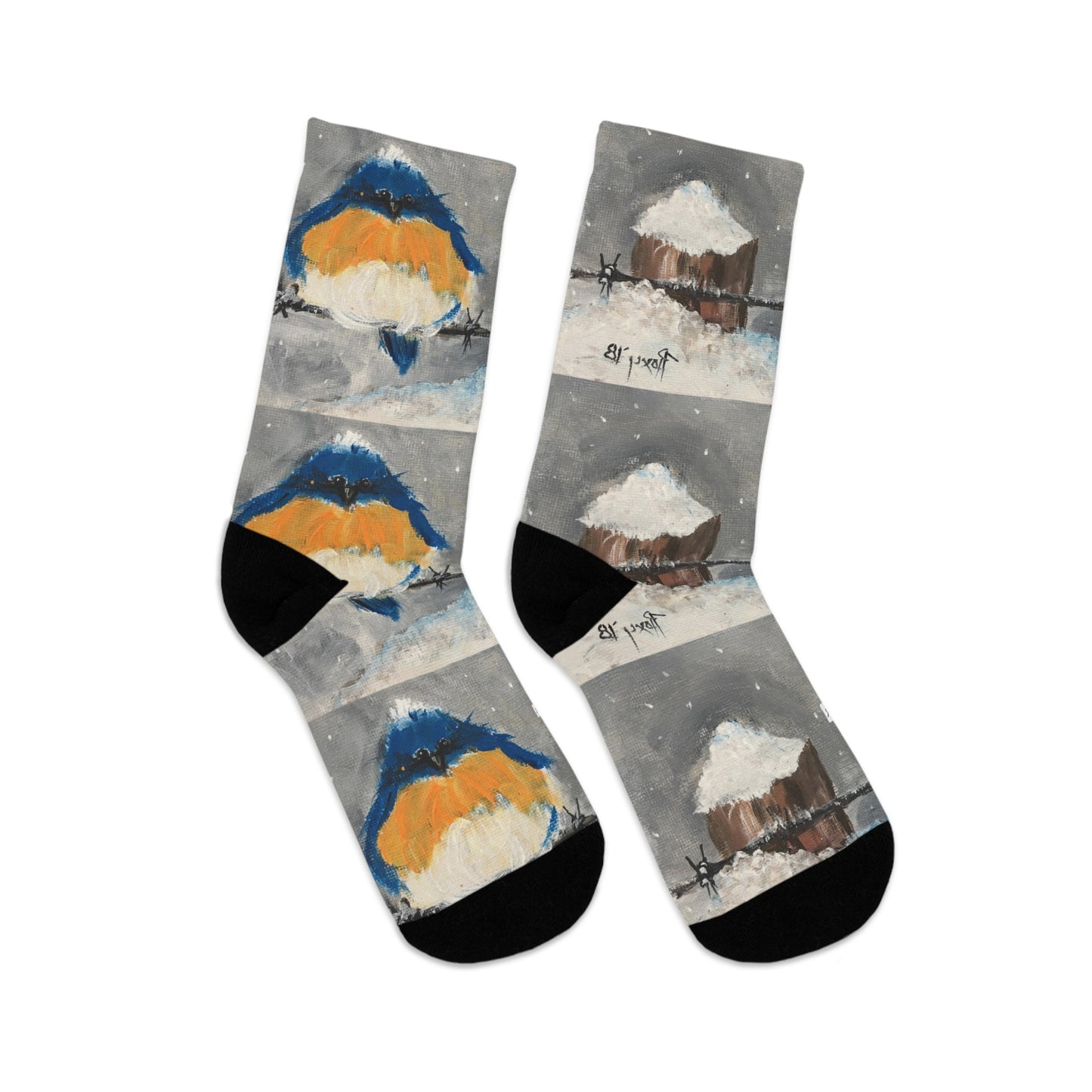 Fluffy Fat Bluebird dans la neige Chaussettes