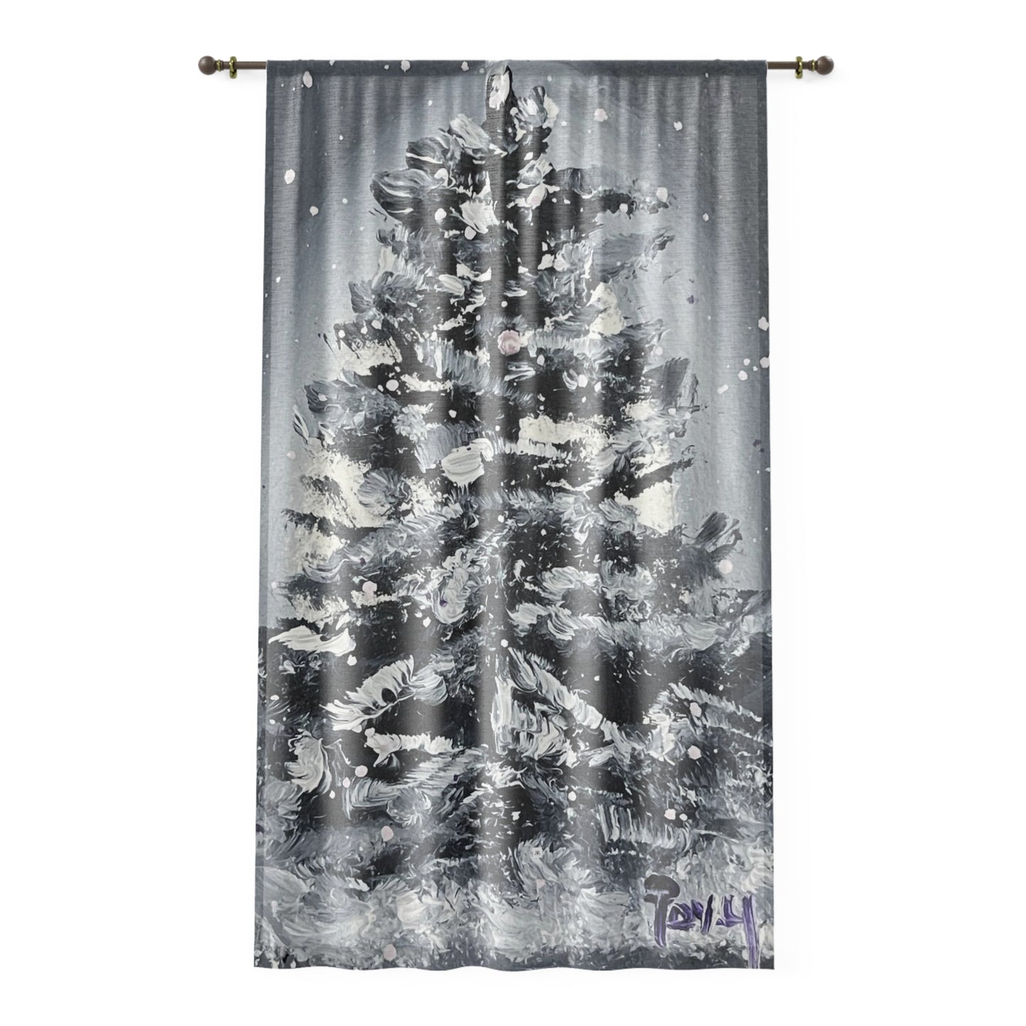 Snowy Christmas Tree 84 x 50 inch Sheer Window Curtain