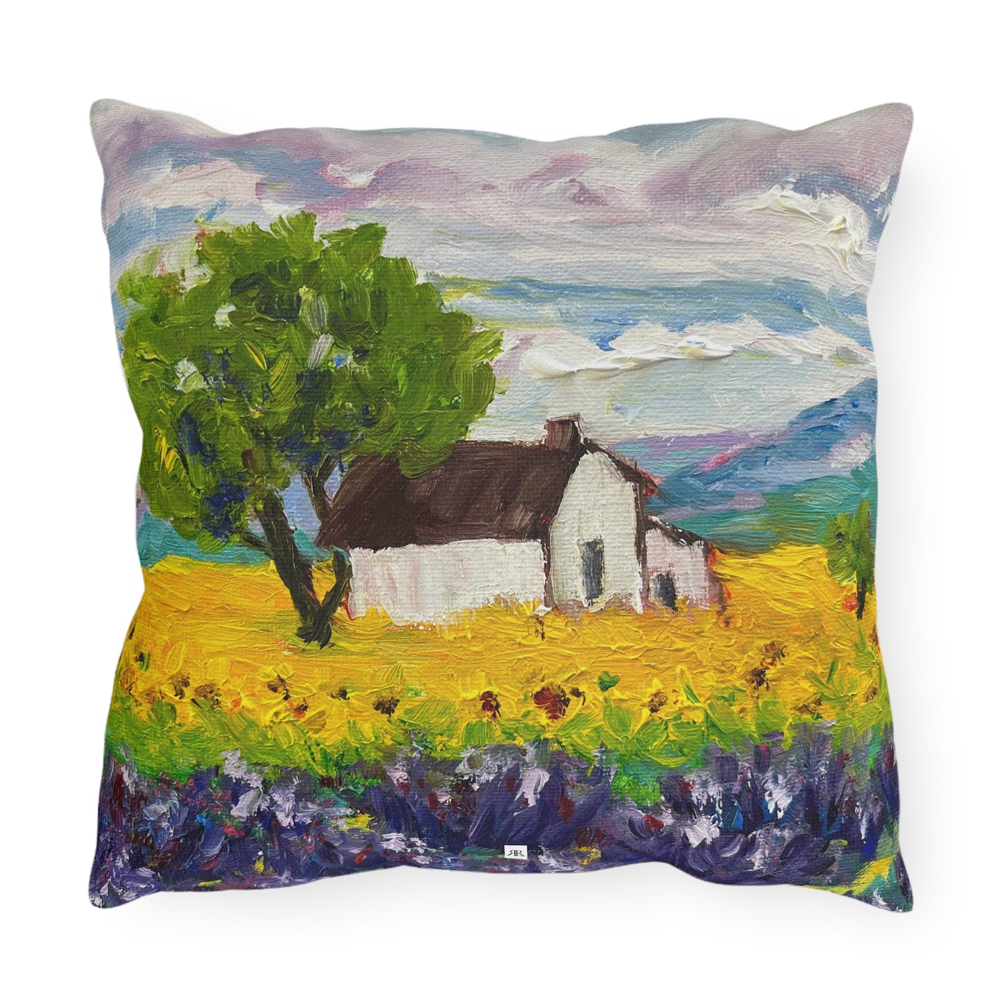 Almohadas de exterior provenzales de girasoles y lavanda