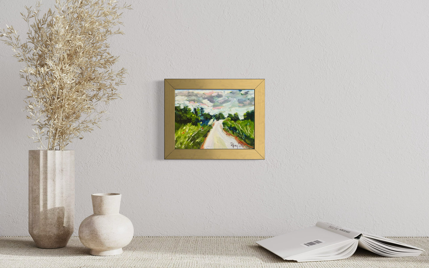 Lush Life -Driving through Cotswolds-Original Oil Painting 6x8 Framed