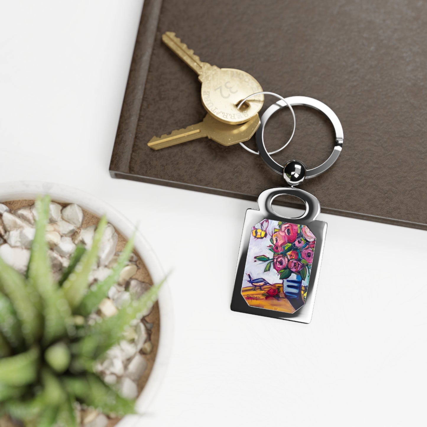 Bee Blooms Rectangle Photo Keyring