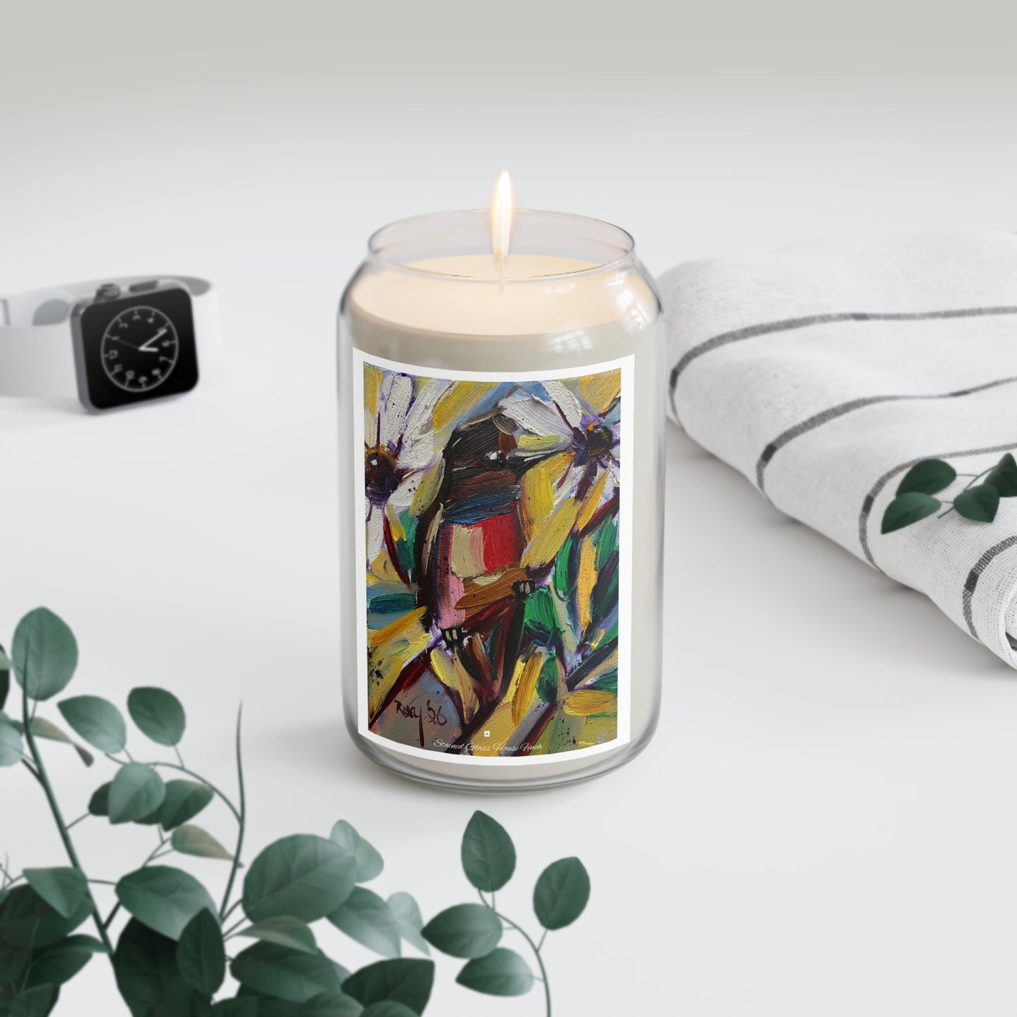 Scented Candle, 13.75oz-Stained Glass House Finch