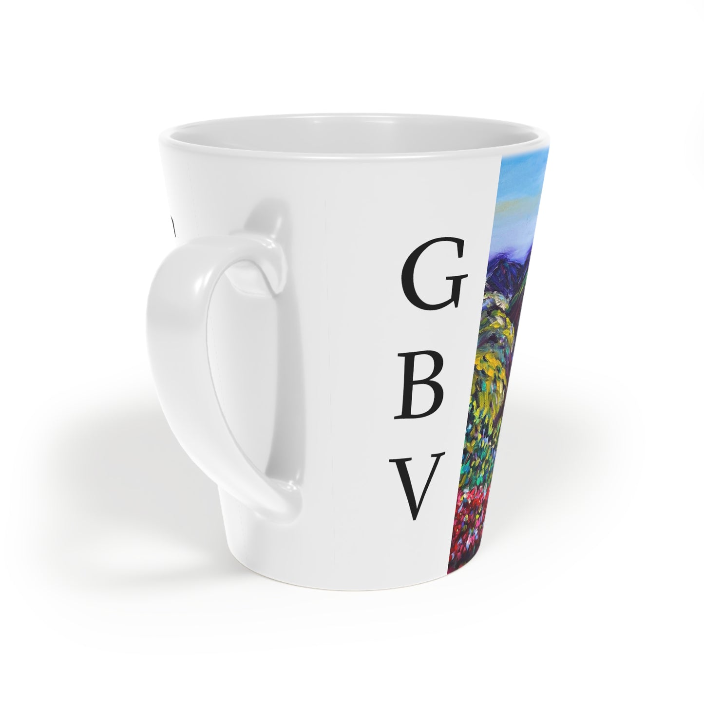 Fountain Vista at GBV Winery with "GBV" on Side Latte Mug, 12oz