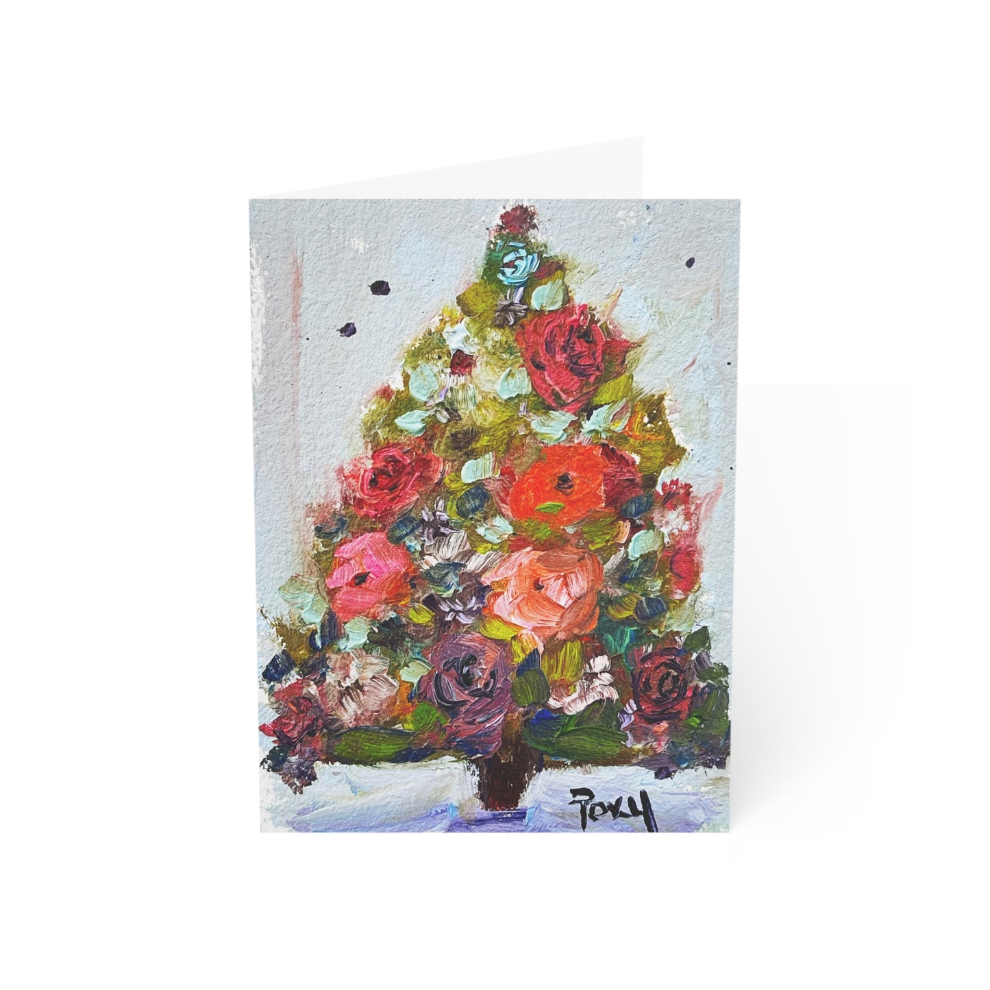 Rose Christmas Tree Folded Greeting Cards with Christmas Message