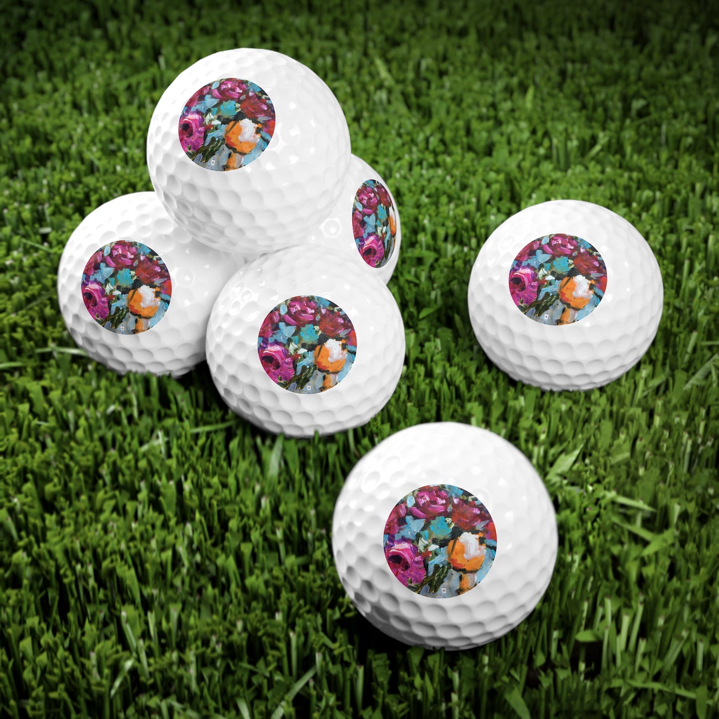Golf Balls, 6pcs- Roses in an Orange Goblet