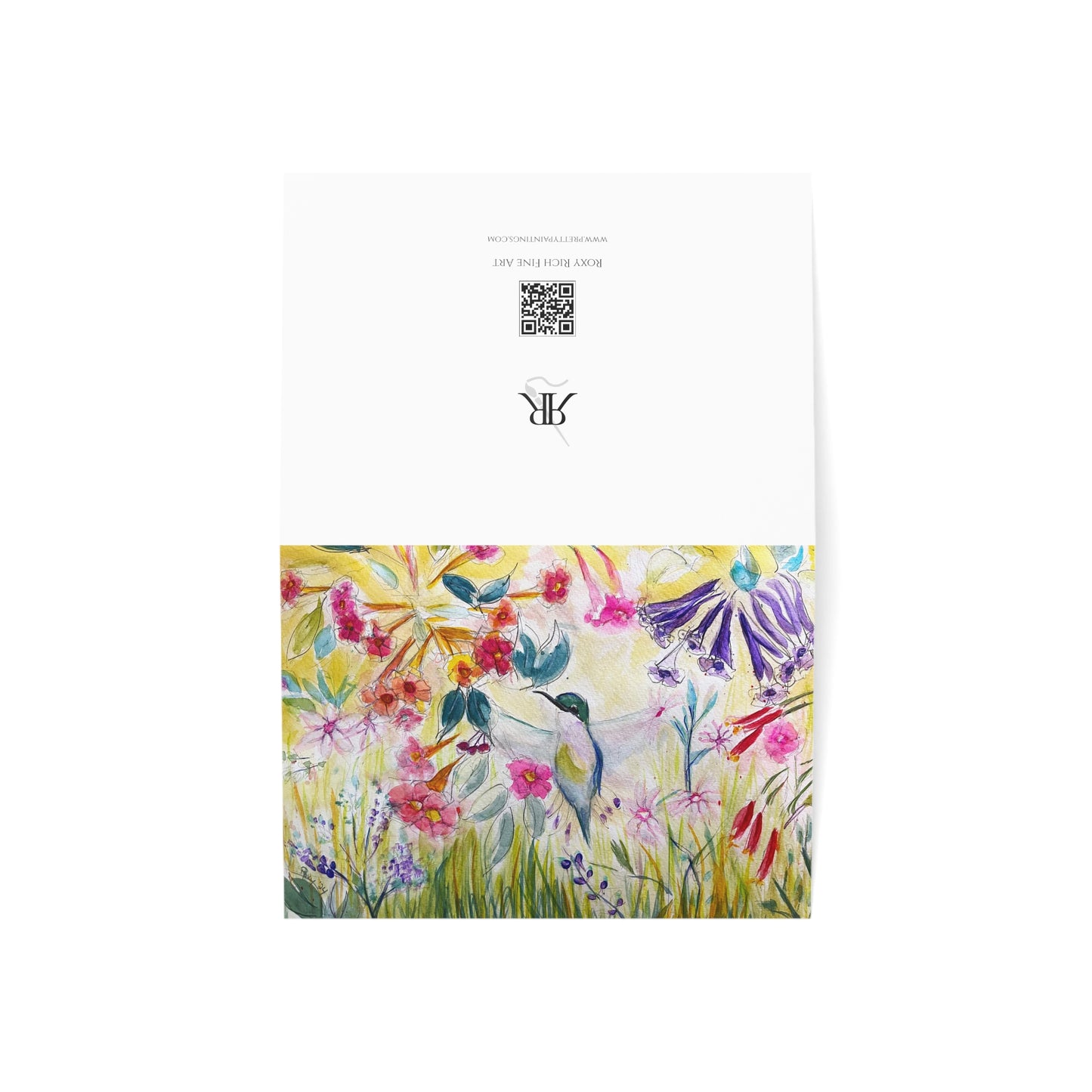 Colibrí en el jardín de flores de tubo: tarjetas de felicitación en blanco por dentro