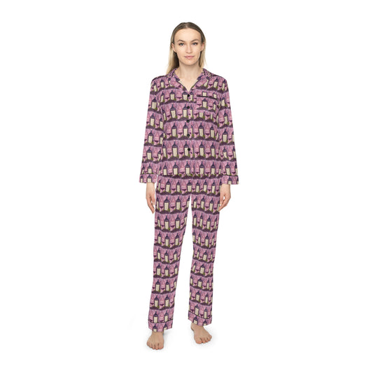 Satin Pajamas — Luxurious Silky Sleepwear Set- Porta Accanto Tempranillo-GBV Wine and Clique Glass