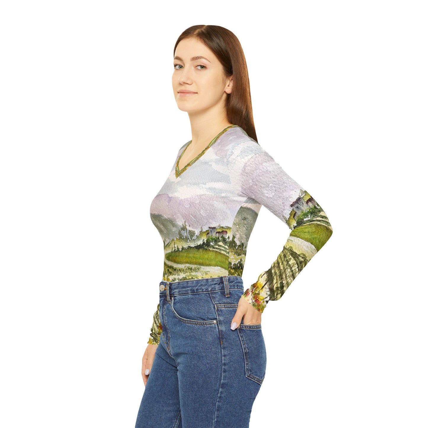 Long Sleeve Shirt-Road Down from the Villa at GBV  - V-neck Women's