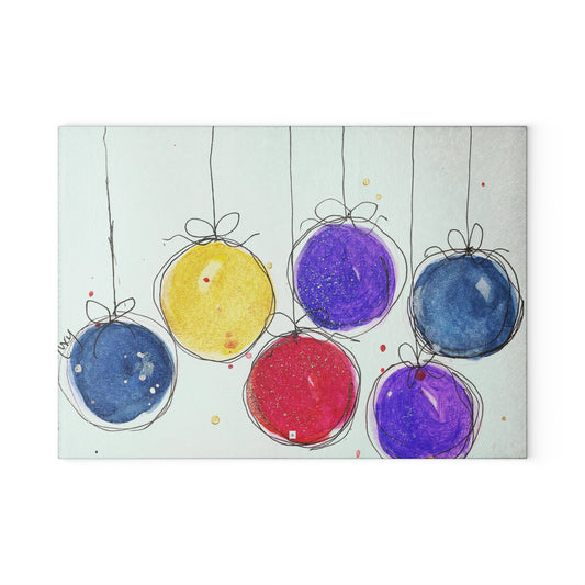 Colorful Christmas Baubles Glass Cutting Board