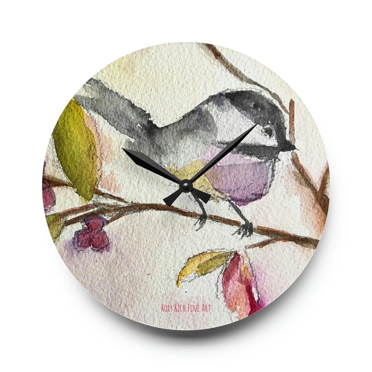 Chickadee on a Berry Tree Acrylic Wall Clock