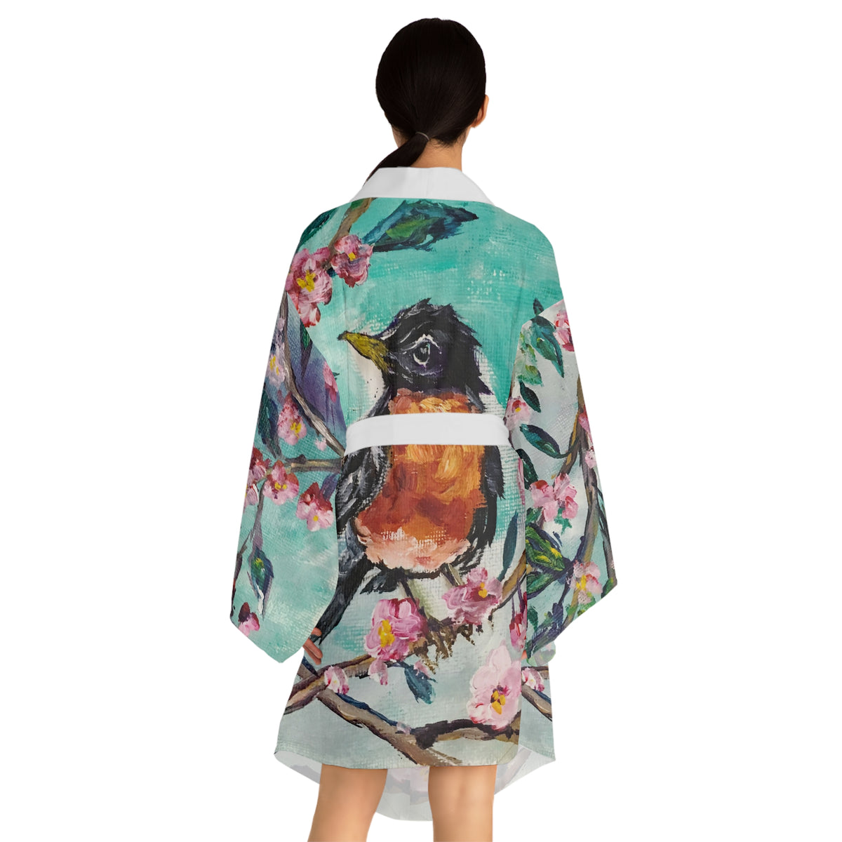 Kimono Robe -American Robin in Cherry Blossoms