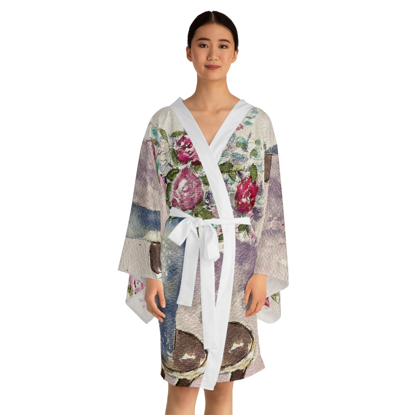 Kimono Robe - Elegant Roses in the Foyer