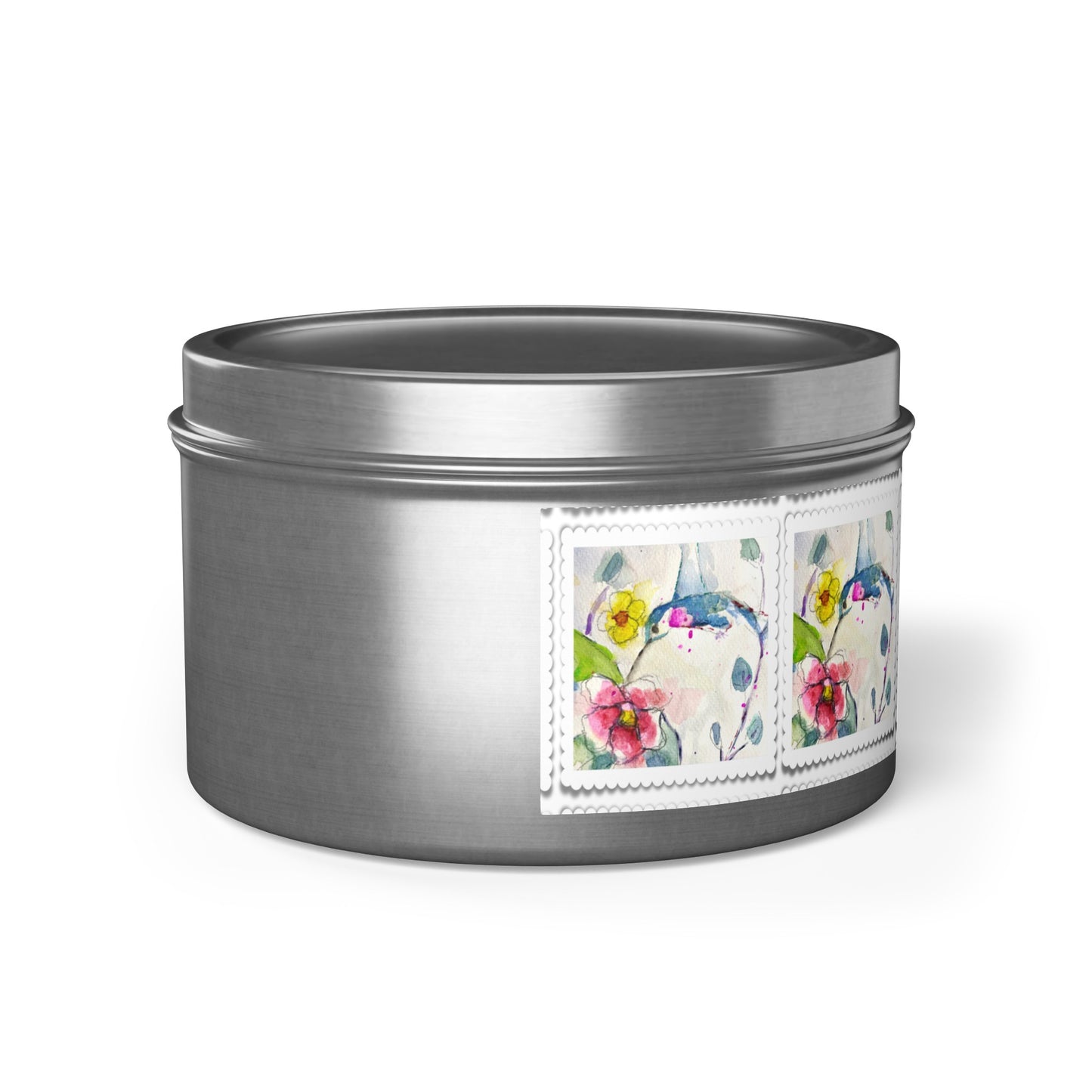 Loose Floral Hummingbird Tin Candle