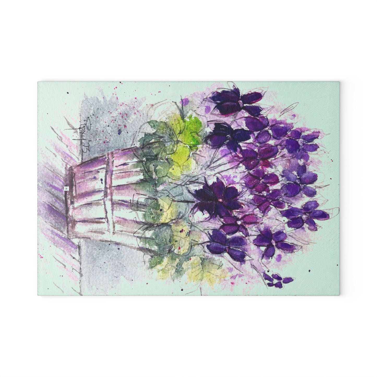 Purple Ivy Geraniums in a Basket Glass Cutting Board