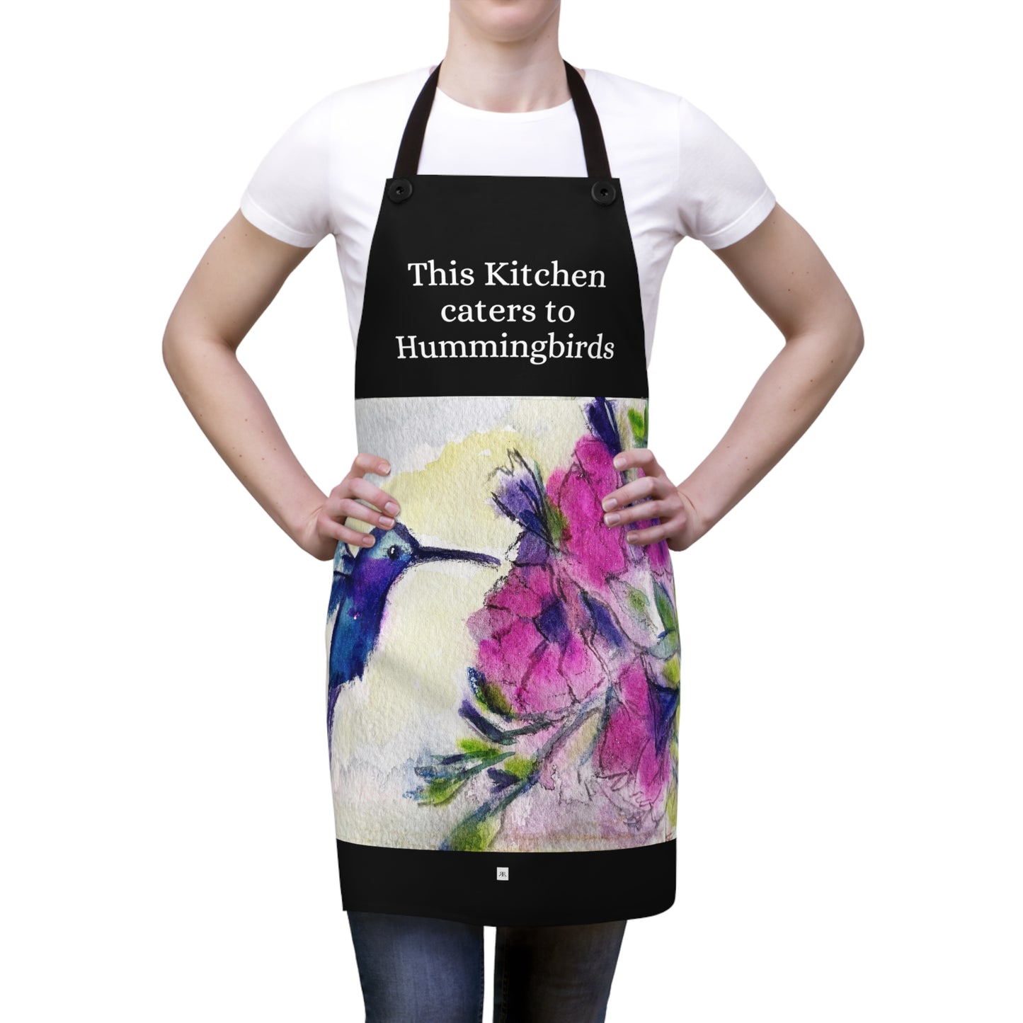 Hummingbird with Pink Flowers "This Kitchen caters to Hummingbirds" Apron