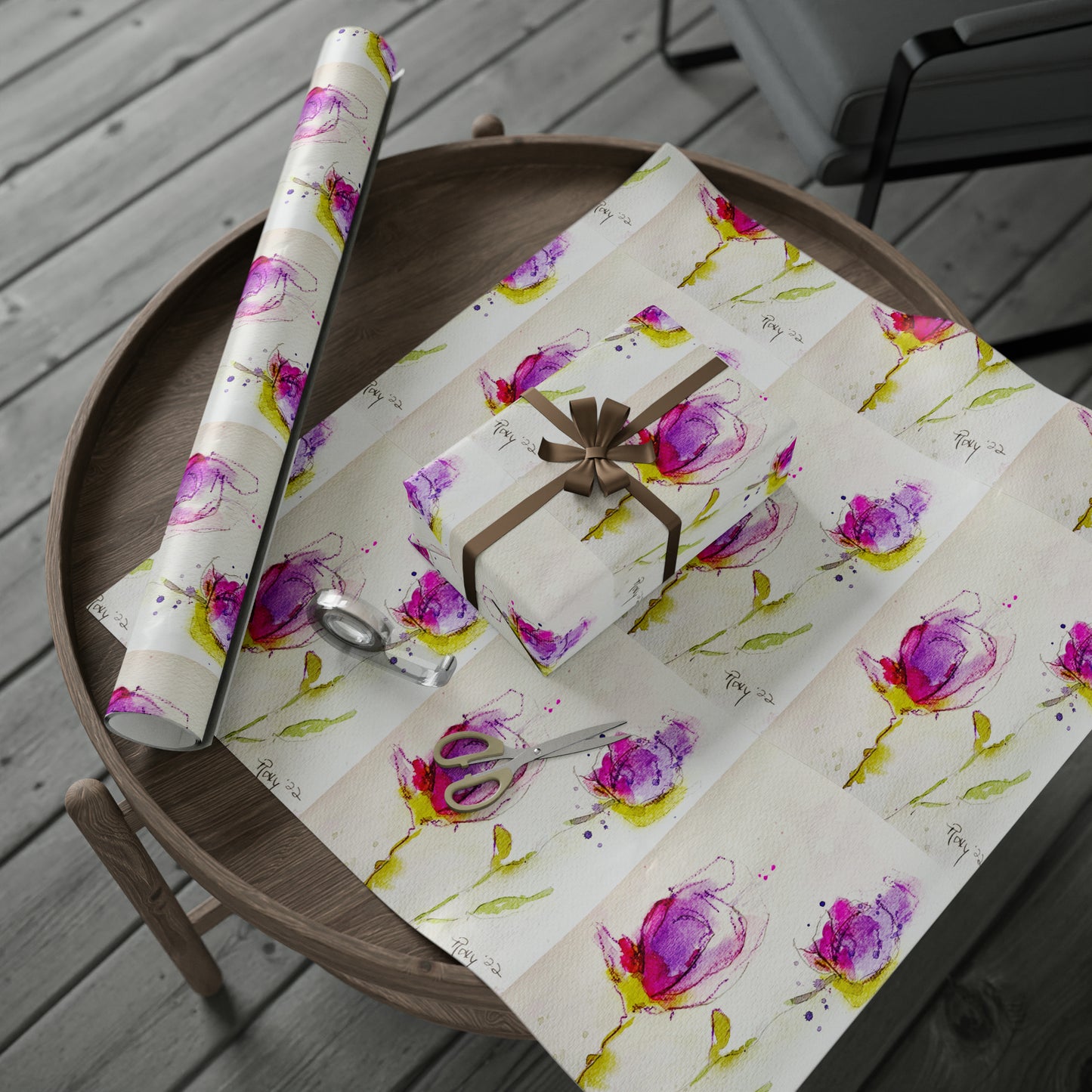 Elegant Loose Floral Watercolor Pink Flower Buds (3 Sizes) Wrapping Papers