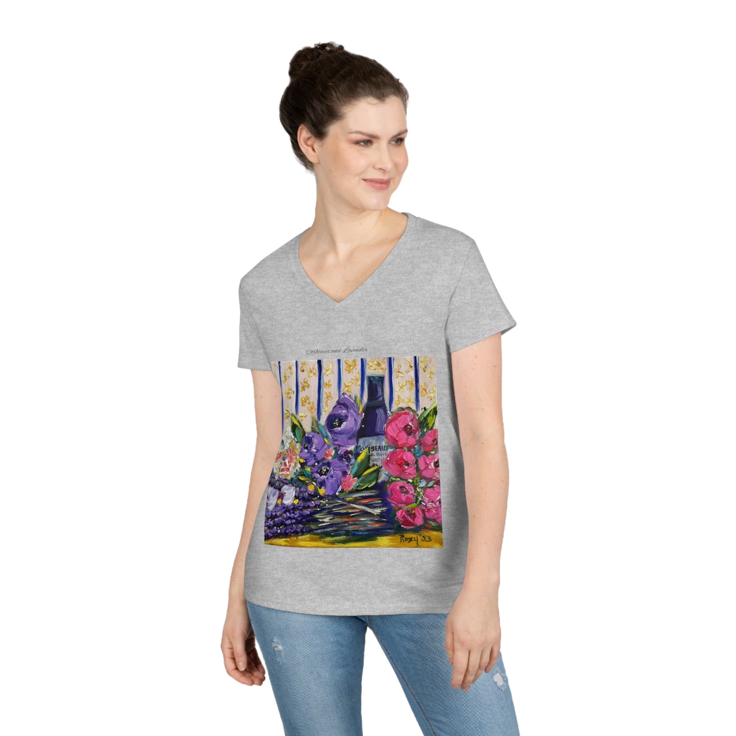 Corbeaux and Lavender Ladies' V-Neck T-Shirt