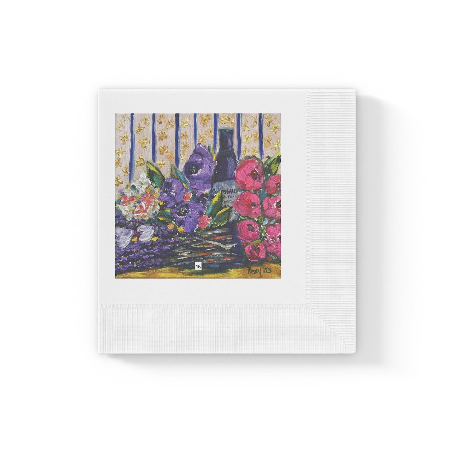 Corbeaux Wine and Lavender-White Coined Napkins