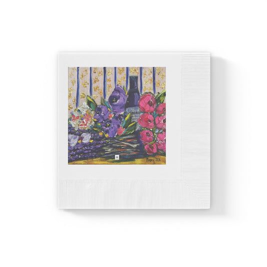 Corbeaux Wine and Lavender-White Coined Napkins