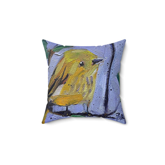 Winsome Yellow Warbler Bird - Almohada cuadrada de poliéster hilado para interiores