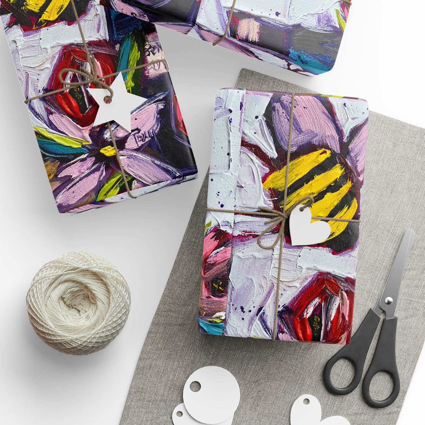 Bee Happy Wine Bee and Roses (3 Sizes) Wrapping Papers