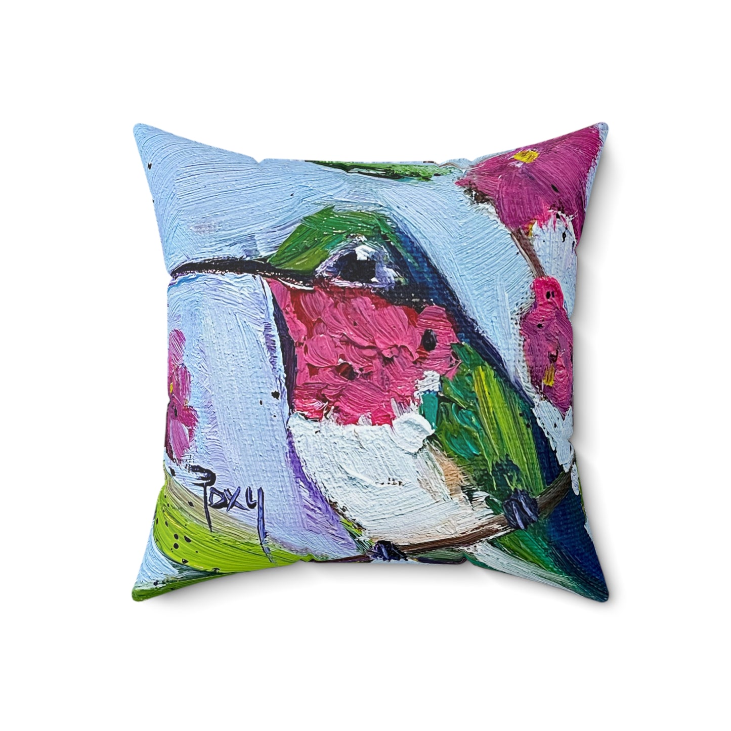 Pink Pretties Hummingbird Indoor Spun Polyester Square Pillow