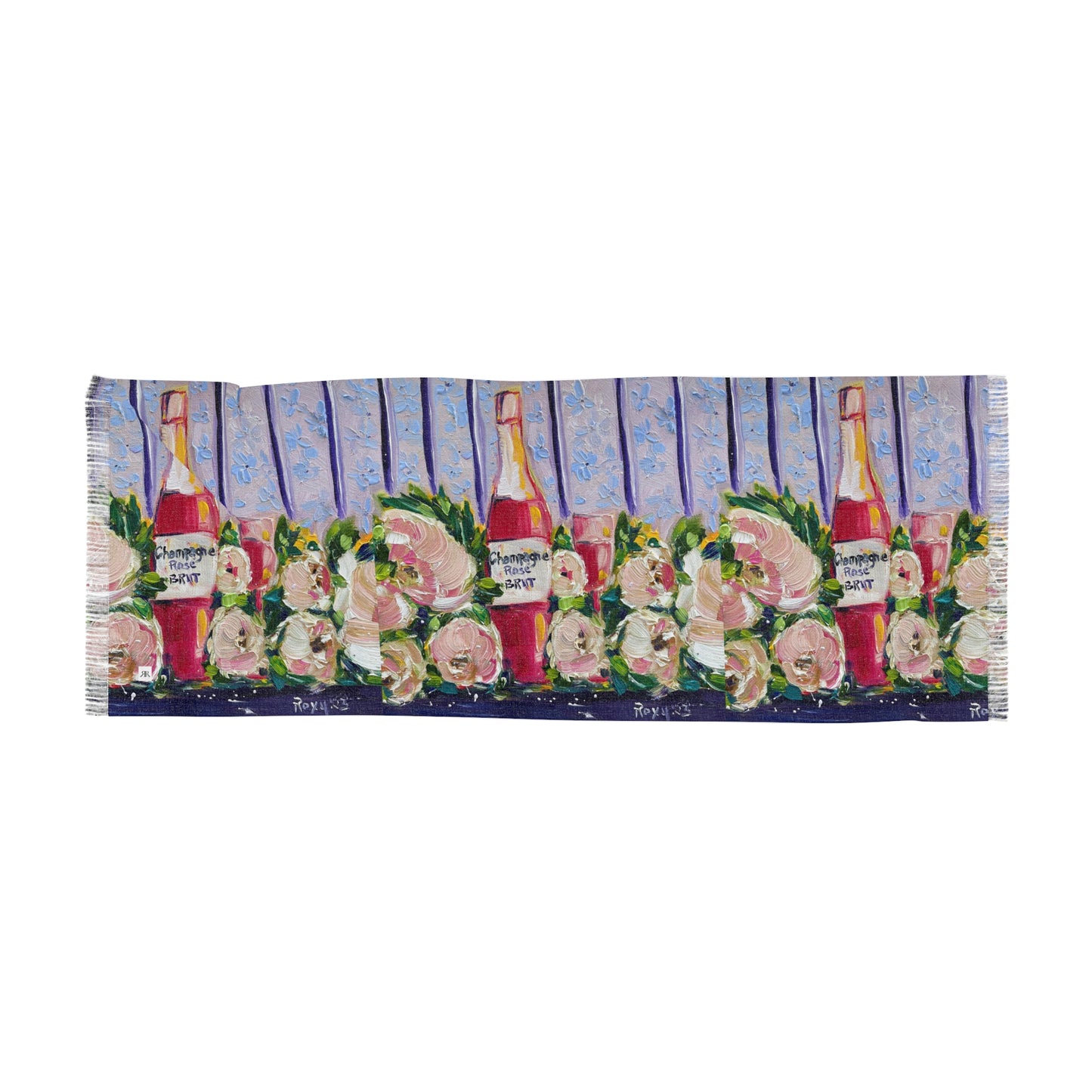 Colorful Scarf — Artistic Lightweight Neck Wrap- Pink Champagne and Peonies