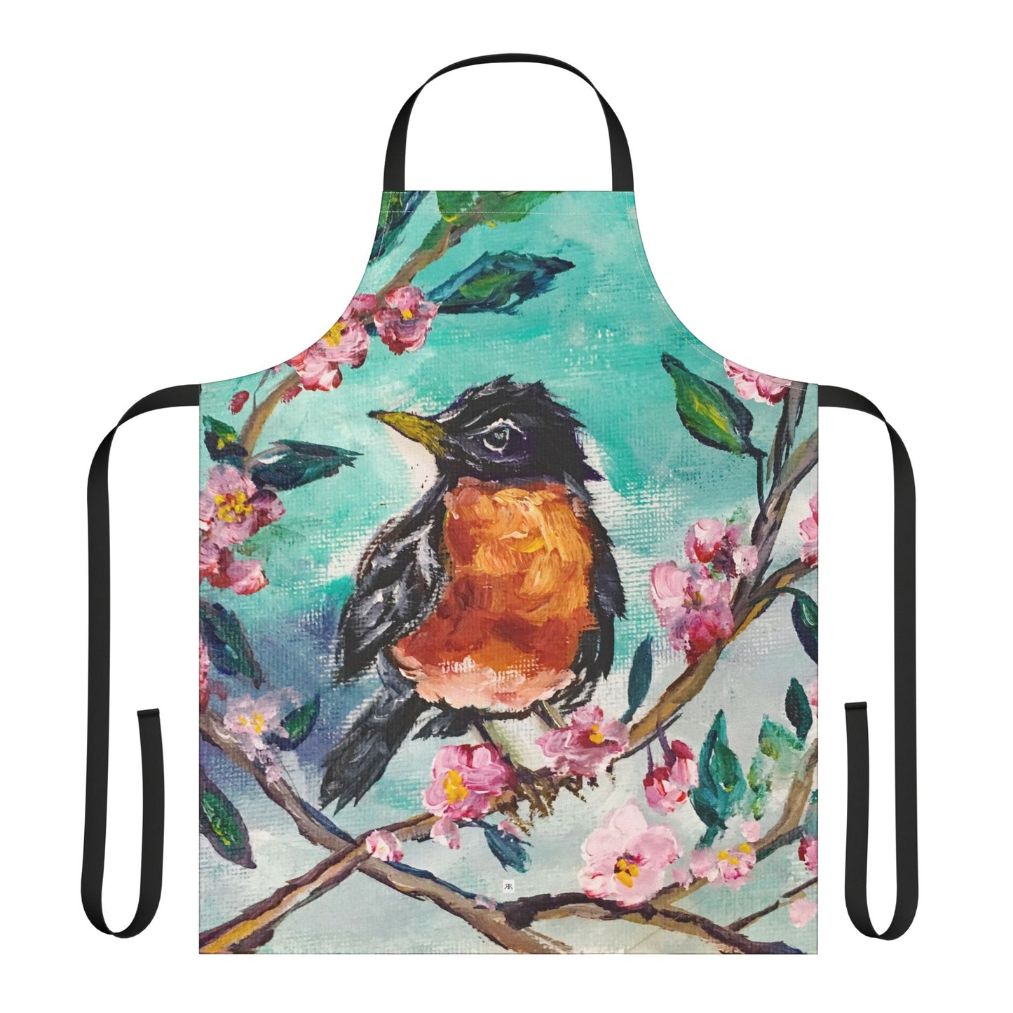 Adult Robin in Cherry Blossoms-  Art Apron — "Choose Your Straps"