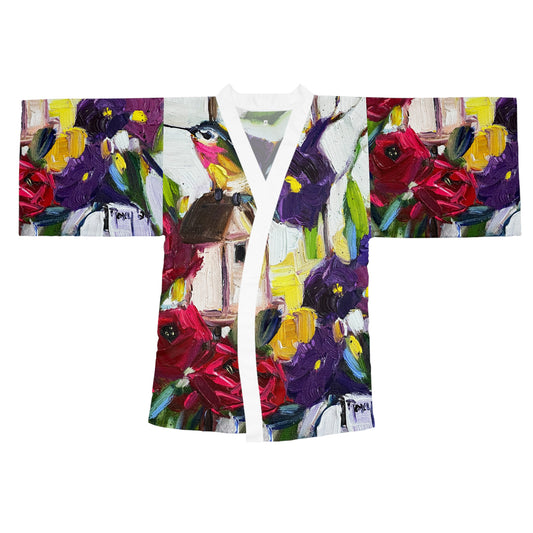 Kimono Robe - Elegant Hummingbird by the Window
