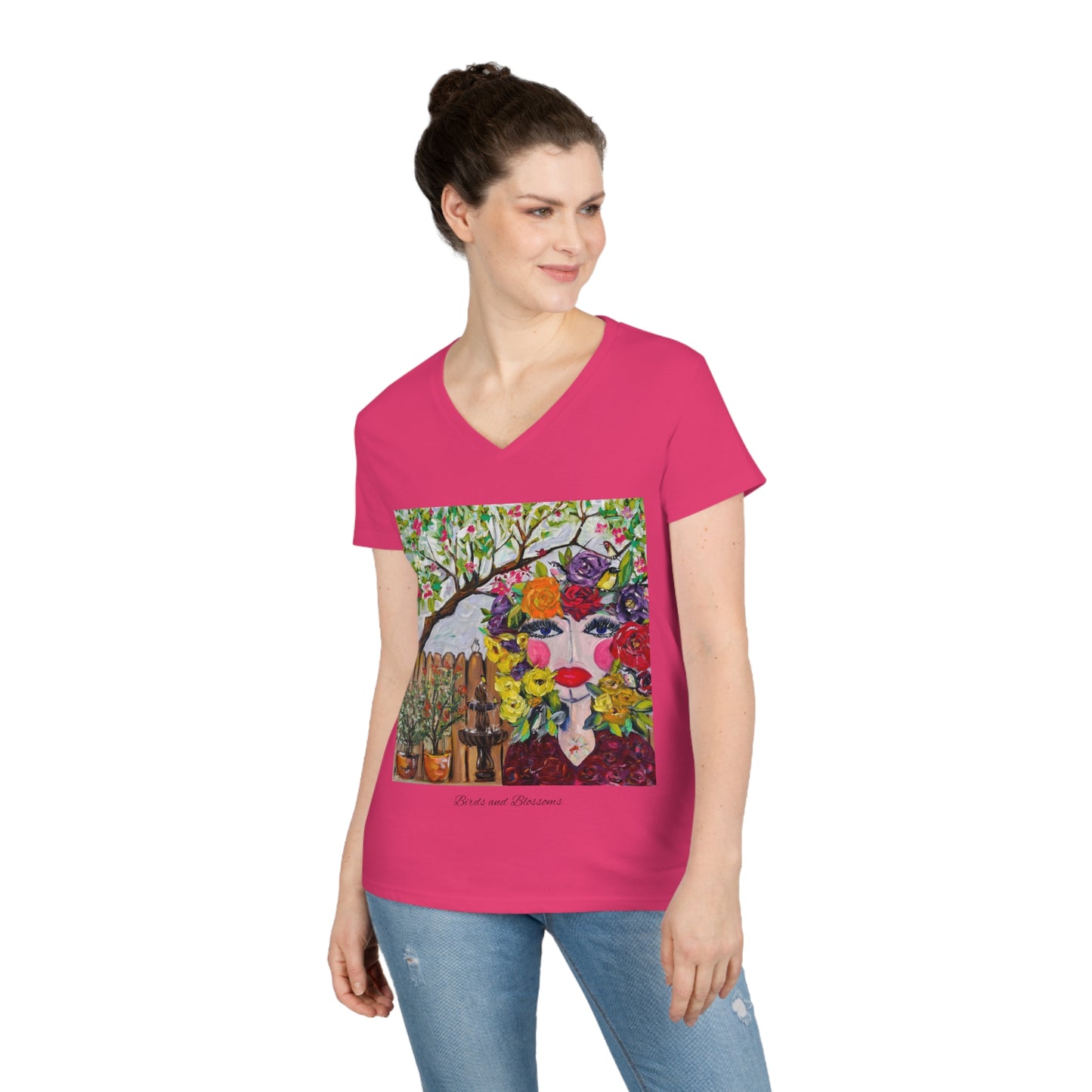 Birds and Blossoms Ladies' V-Neck T-Shirt