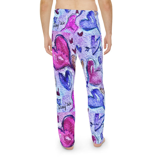 Men's Pajama Pants - Floating Hearts Parade-Fun Valentine Boyfriend Hubby Anniversary Gift