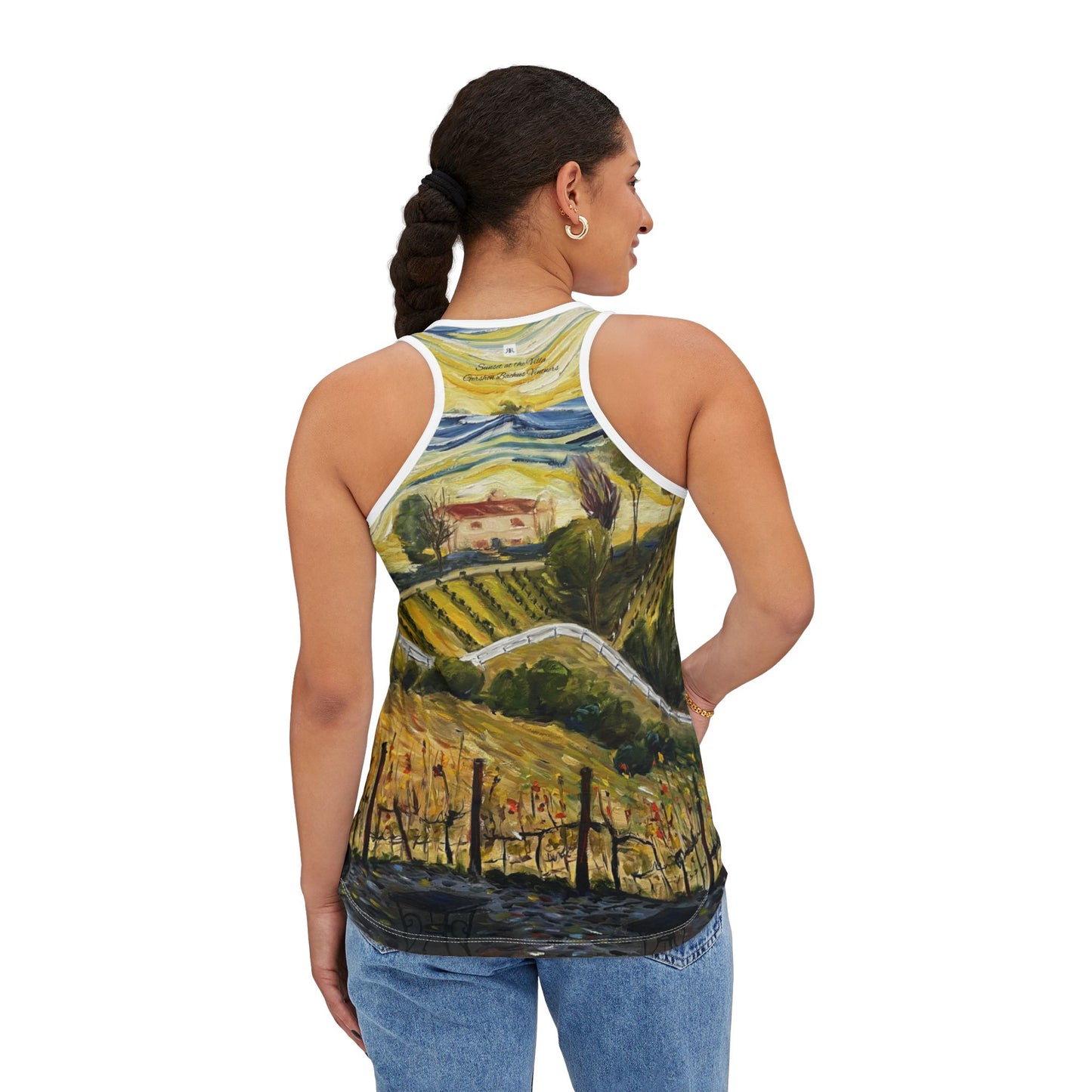 Women's Racerback Tank Top-Sunset at the Villa-Gershon Bachus Vintners