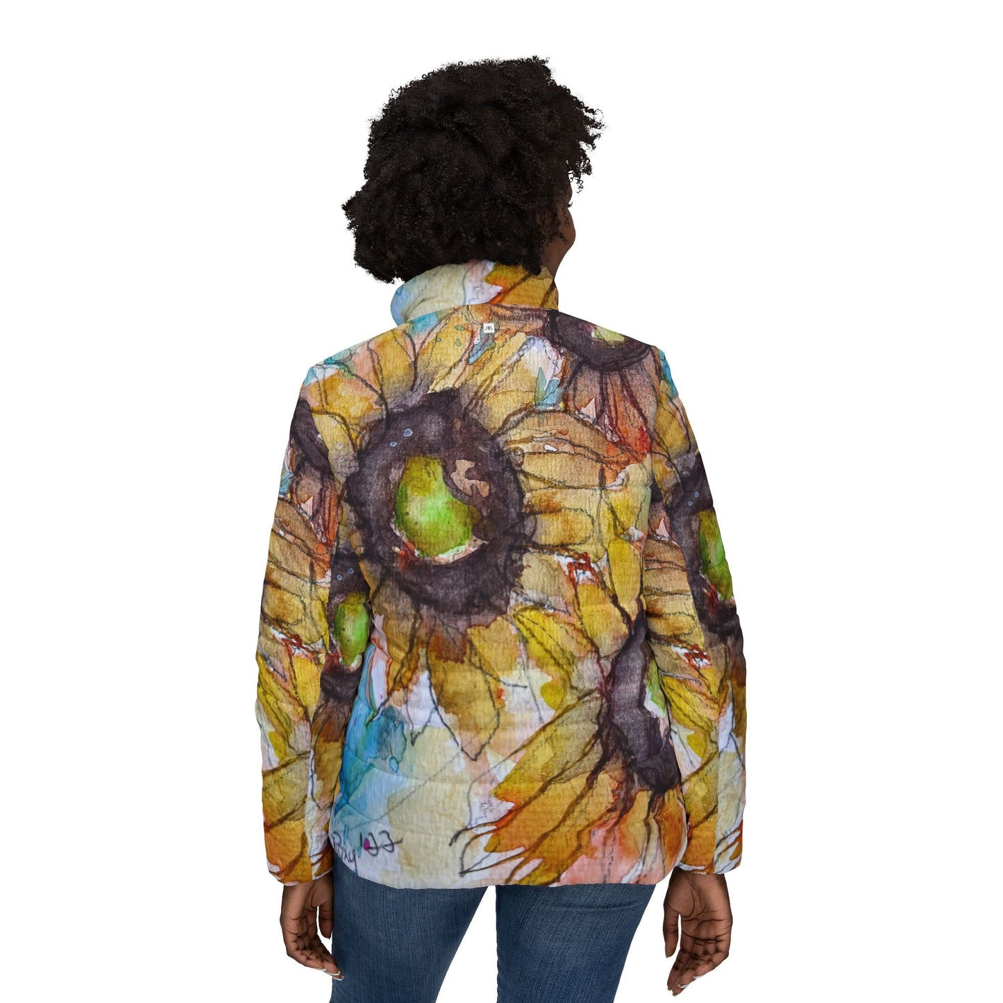 Women's Puffer Jacket - Roxy Rich Fine Art -Sunflowers