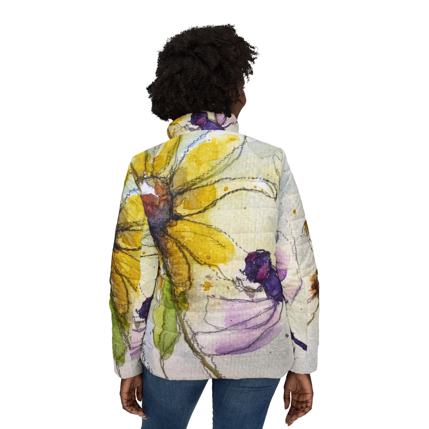 Women's Puffer Jacket - Roxy Rich Fine Art -Purple Dragonfly