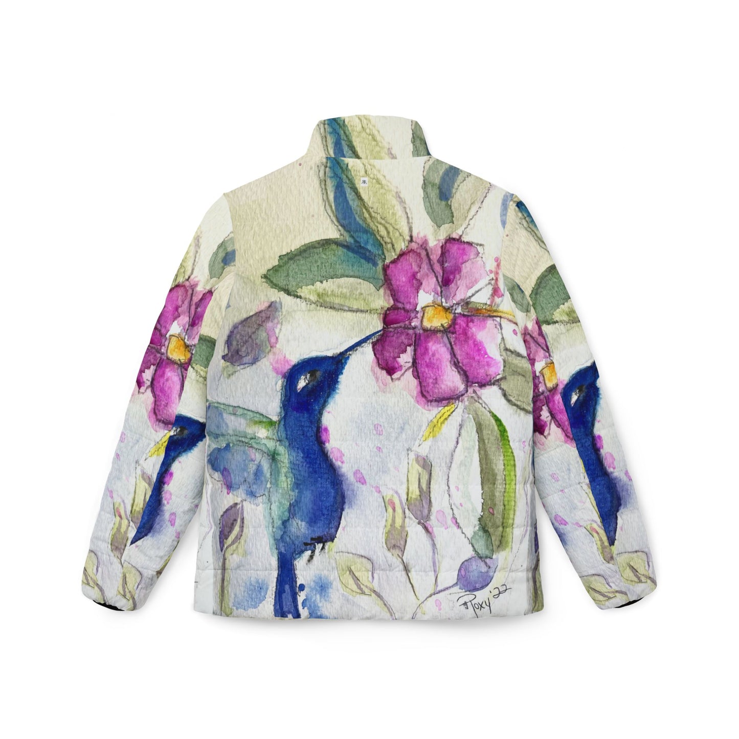 Women's Puffer Jacket - Roxy Rich Fine Art Design-Hummingbird in Spring