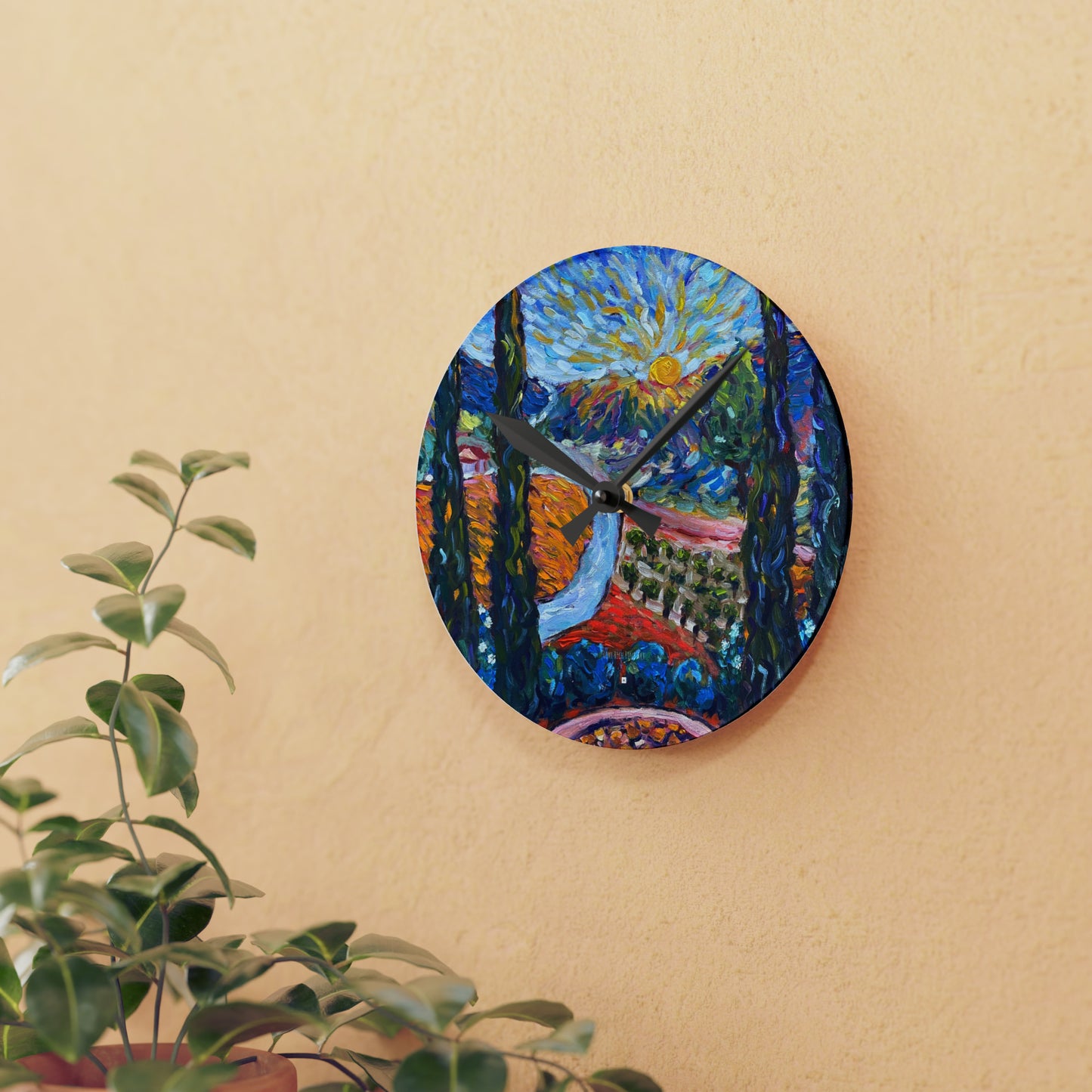 Sunny Cypresses Acrylic Wall Clock