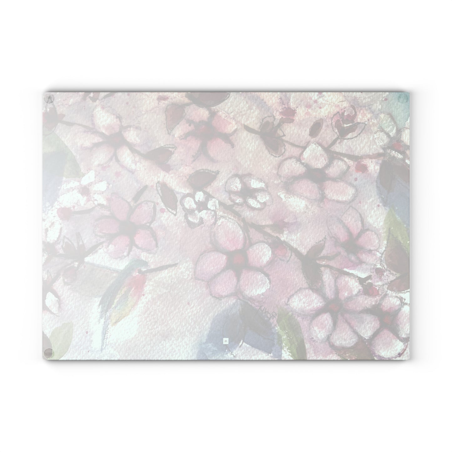 Hummingbird in Cherry Blossoms-Glass Cutting Board