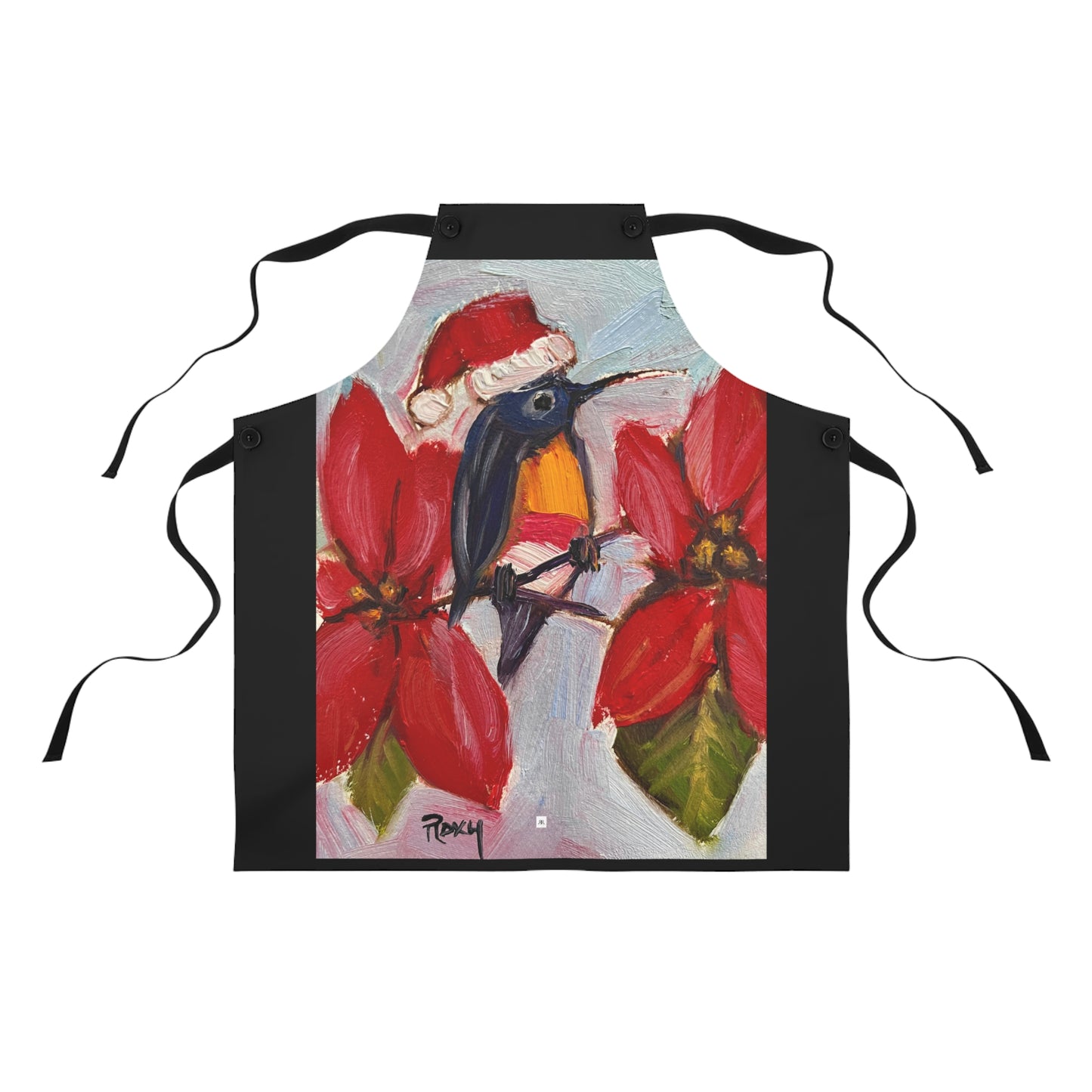 Holiday Hummingbird with Poinsettias Apron