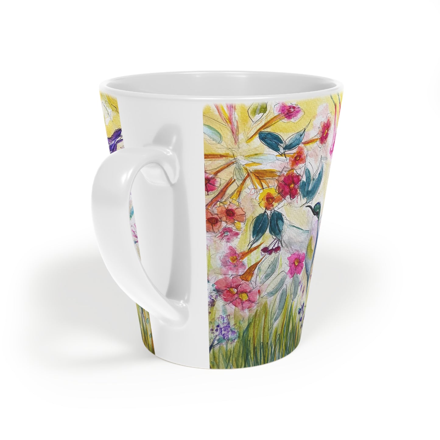 Hummingbird in a Tube Flower Garden Latte Mug, 12oz