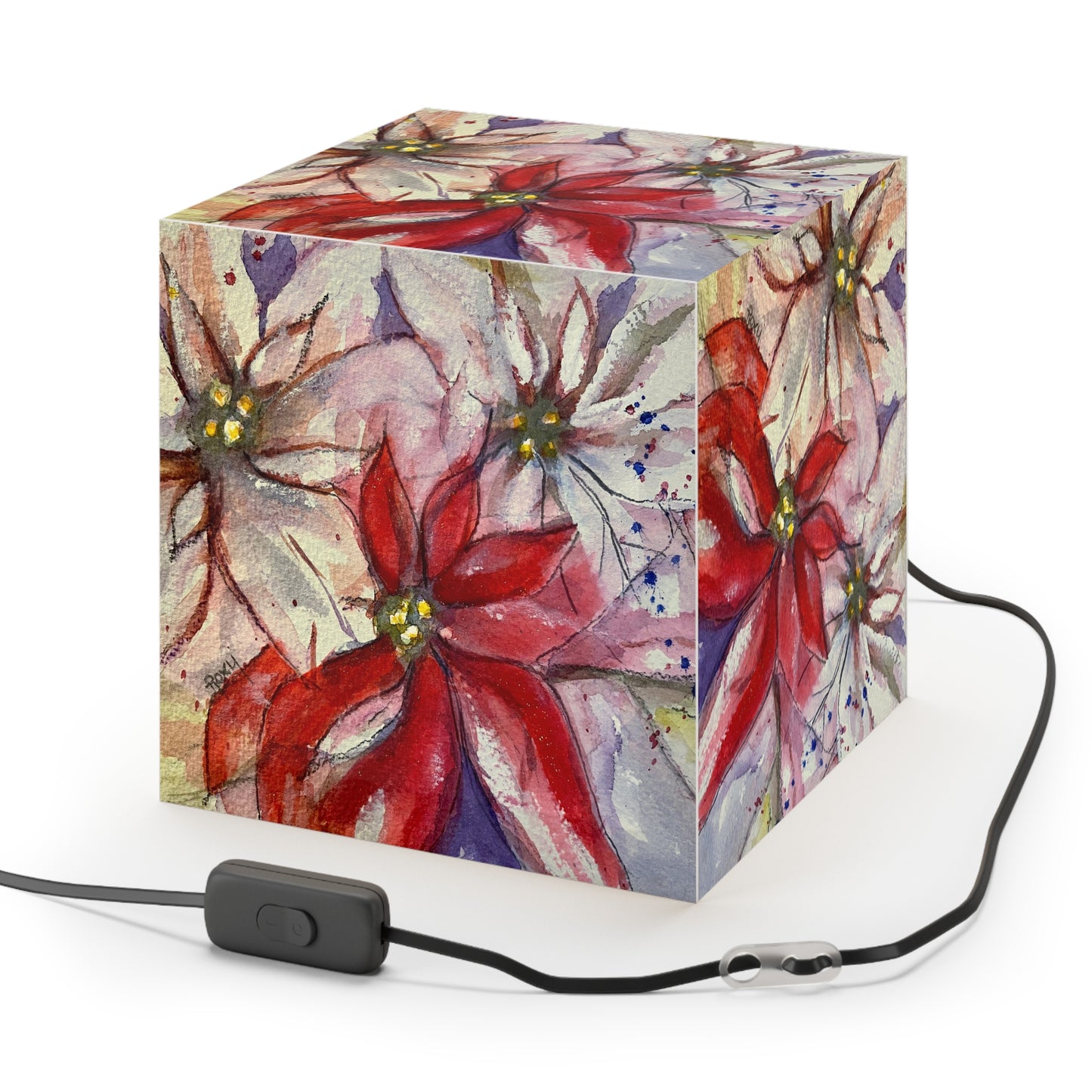 Poinsettias Cube Lamp