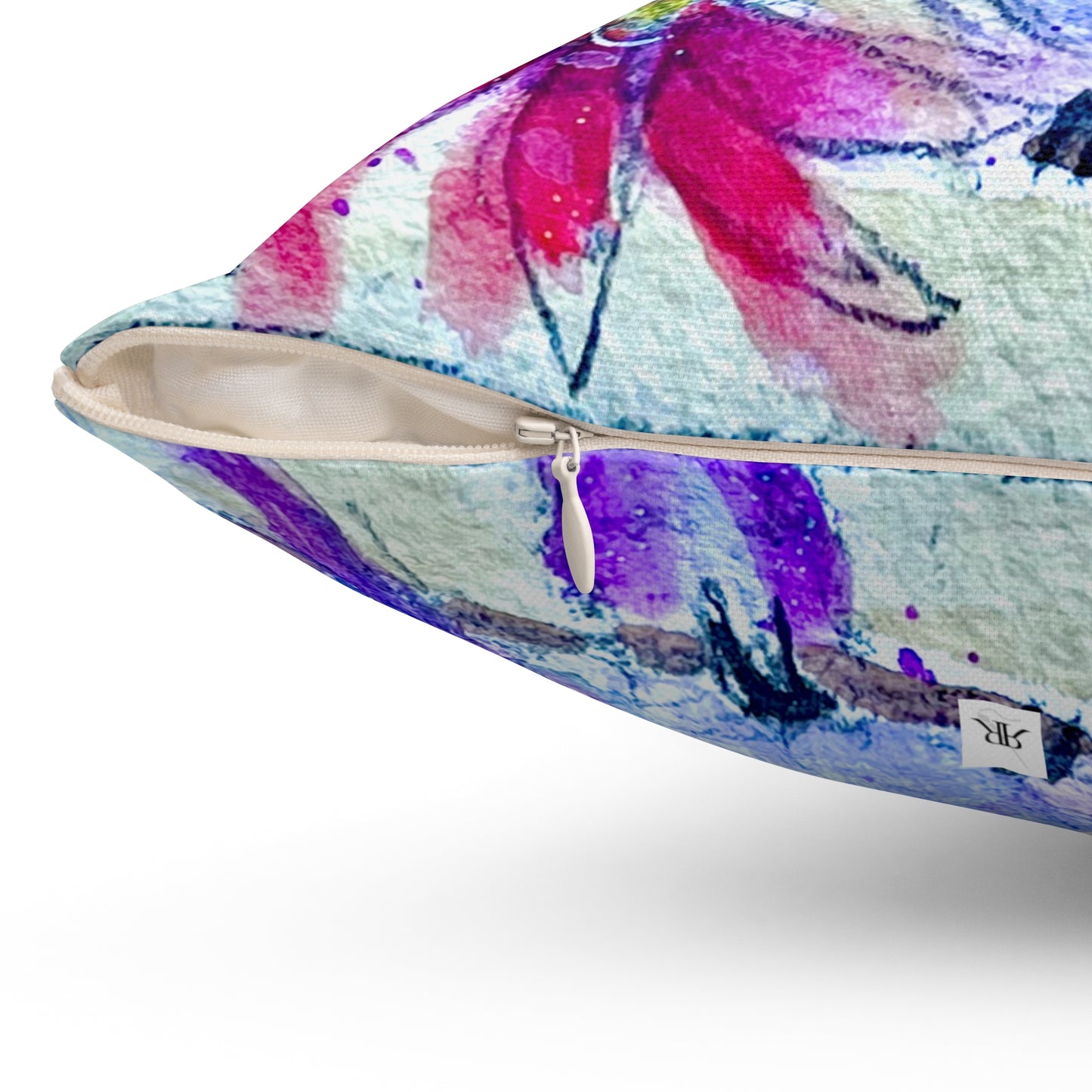 Purple Perch Hummingbird  Throw Pillow — Bright Colorful Accent Pillow