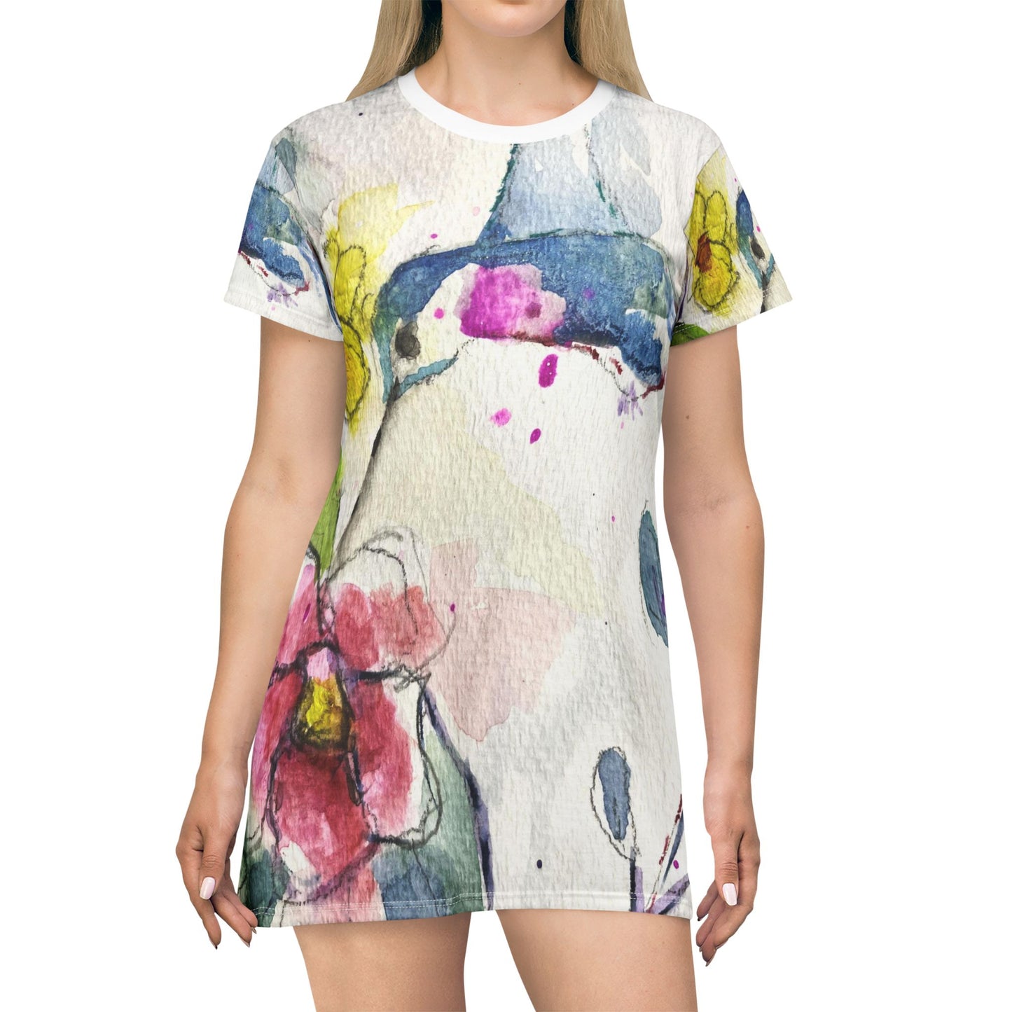 T-Shirt Dress -Abstract Hummingbird Floating