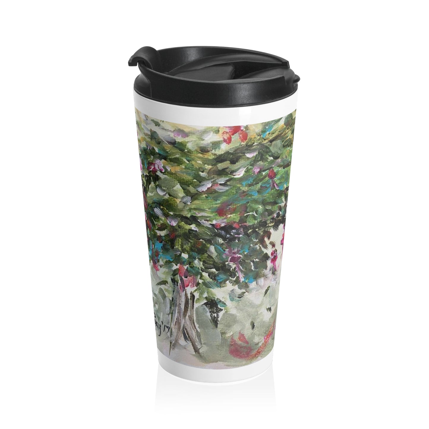 Taza de viaje de acero inoxidable Colibrí con Fucsias