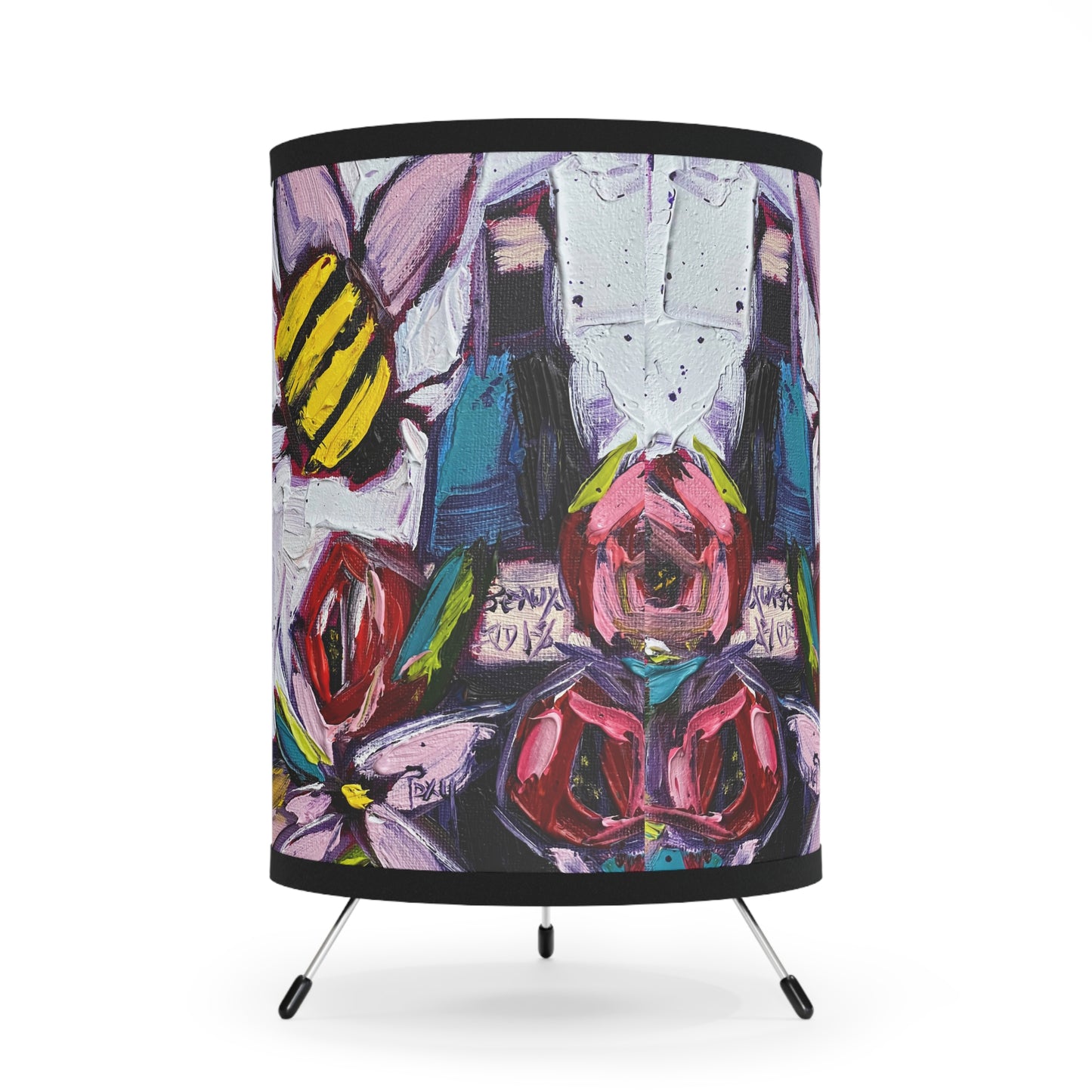 Bee Happy Wine Bee and Roses Tripod Lamp